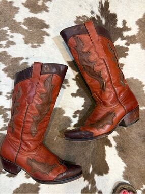 Classic Two-Tone Brown Leather Western Heeled Boots